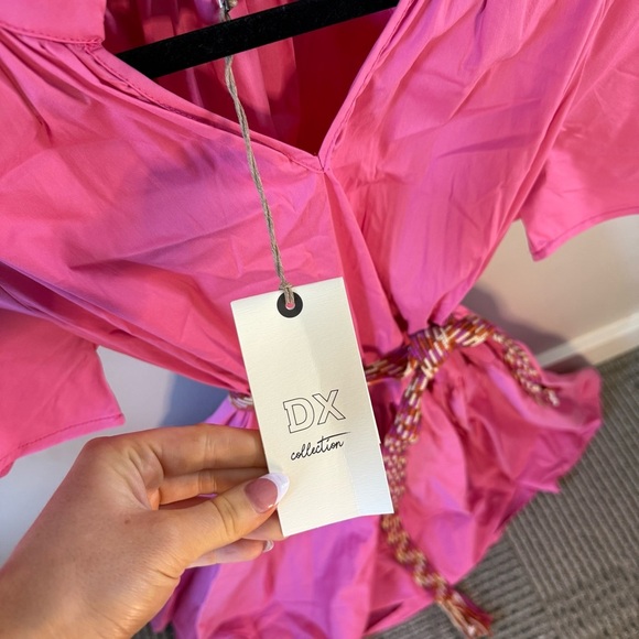 DX Collection Pink Dress with Chevron Belt V Neck - Picture 2 of 6